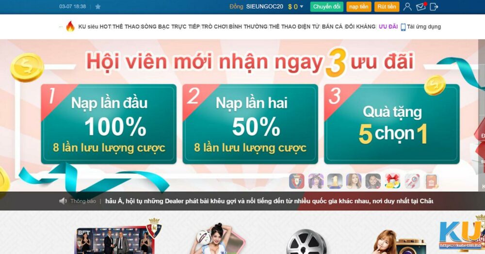 Giao diện trang chủ của link gốc Kubet